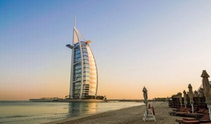 "the Burj Al Arab" view from the beach