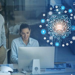 Woman working on a computer to Humanize AI-Generated Marketing Content