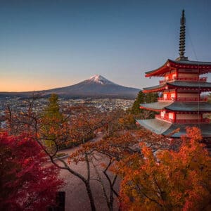Mount Fuji from Chureito Pagoda at sunset - one of Must-See Attractions in Tokyo