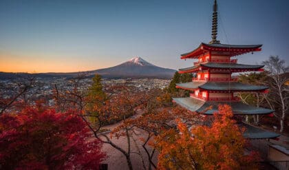 Mount Fuji from Chureito Pagoda at sunset - one of Must-See Attractions in Tokyo